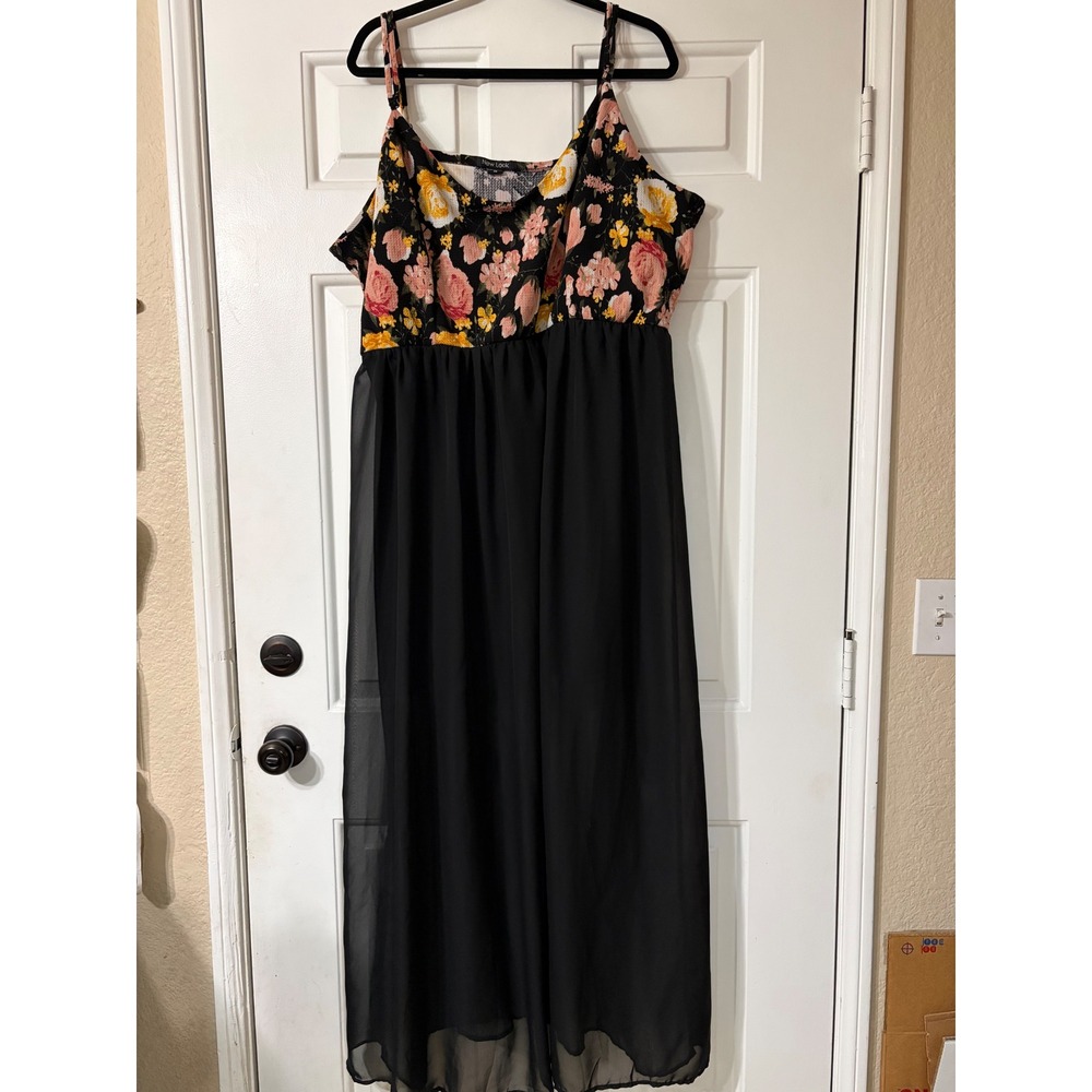 New Look | Plus Size Floral Chiffon Maxi Dress | 3X || Black Multi|